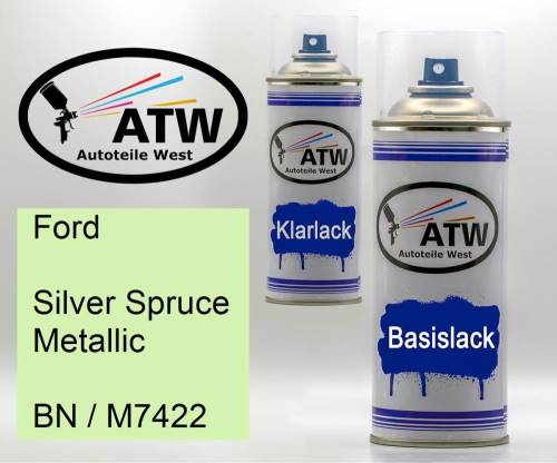 Ford, Silver Spruce Metallic, BN / M7422: 400ml Sprühdose + 400ml Klarlack - Set, von ATW Autoteile West.